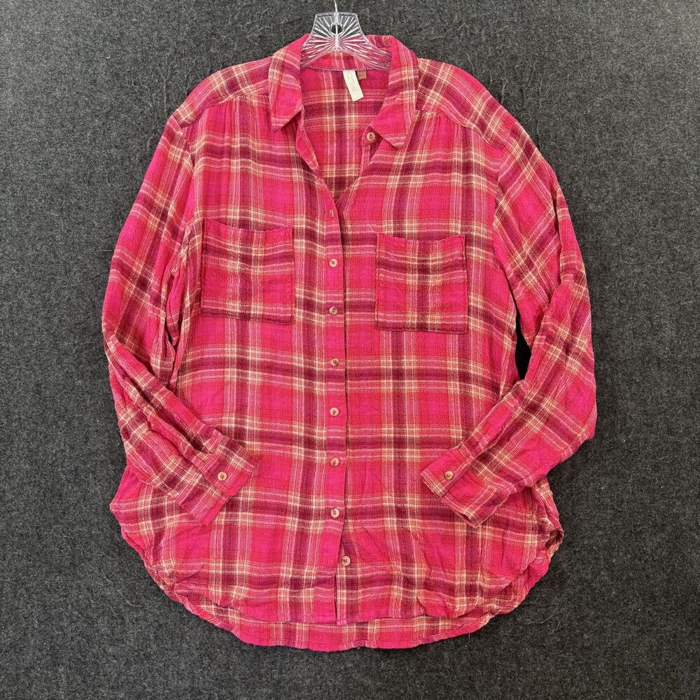 Pilcro Shirt Women's Medium Pink Plaid Button Up Top Pockets Anthropologie